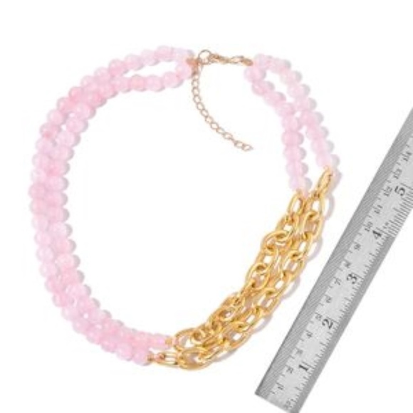 Genuine Galilea Rose Quartz Gold-tone Double Strand Link Necklace - Picture 5 of 5